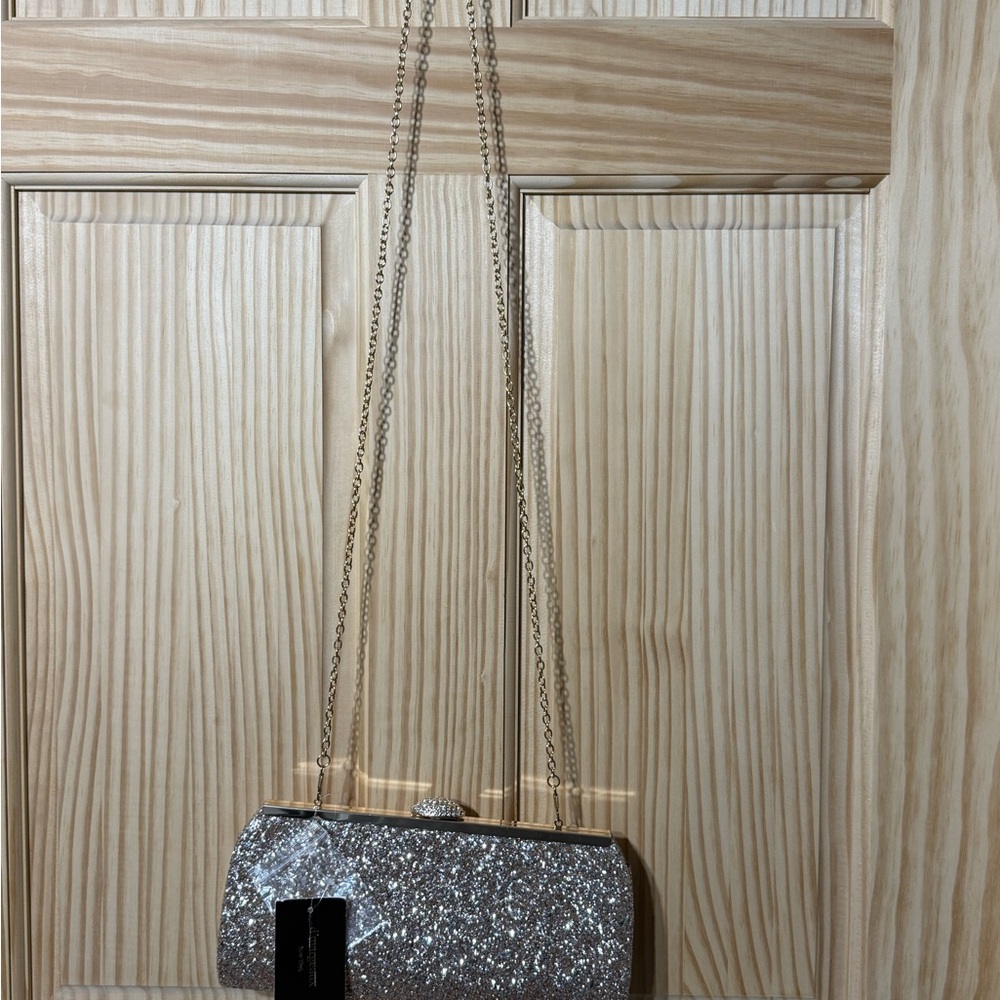 Rose Gold Glitter Clutch with Chain Strap